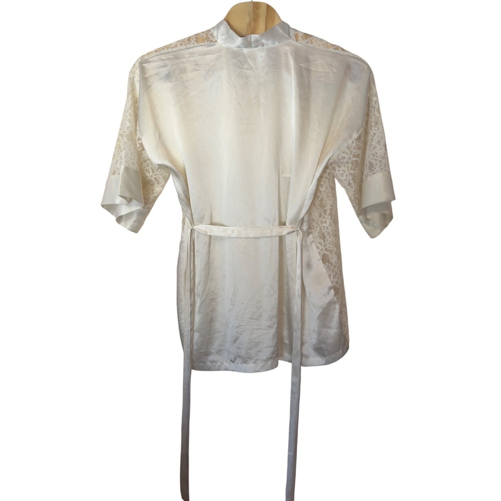 VTG Victorias Secret Gold Label White Lace Floral Belted Robe Kimono One Size - Picture 4 of 13